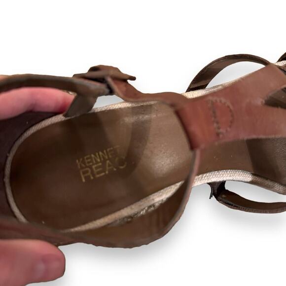 Kenneth Cole Reaction Cedar Brown Leather Strappy High Heel Wedges Sz 8.5 - Picture 8 of 13